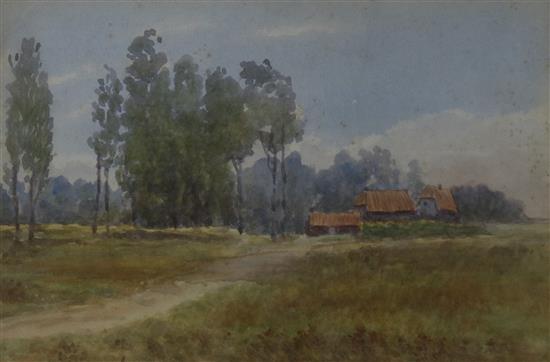 Late 19th century English School A farm beneath poplars 11 x 17cm